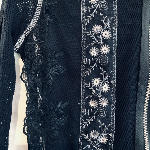 HALE BOB Mesh Embroidered Lace Long Sleeve Bomber Jacket Sz S - Picture 3 of 3